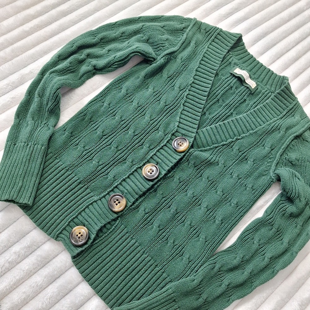 Vtg‎ Old Navy Y2K Deep Vneck Cable Knit Cardigan Sweater Womens XS Green